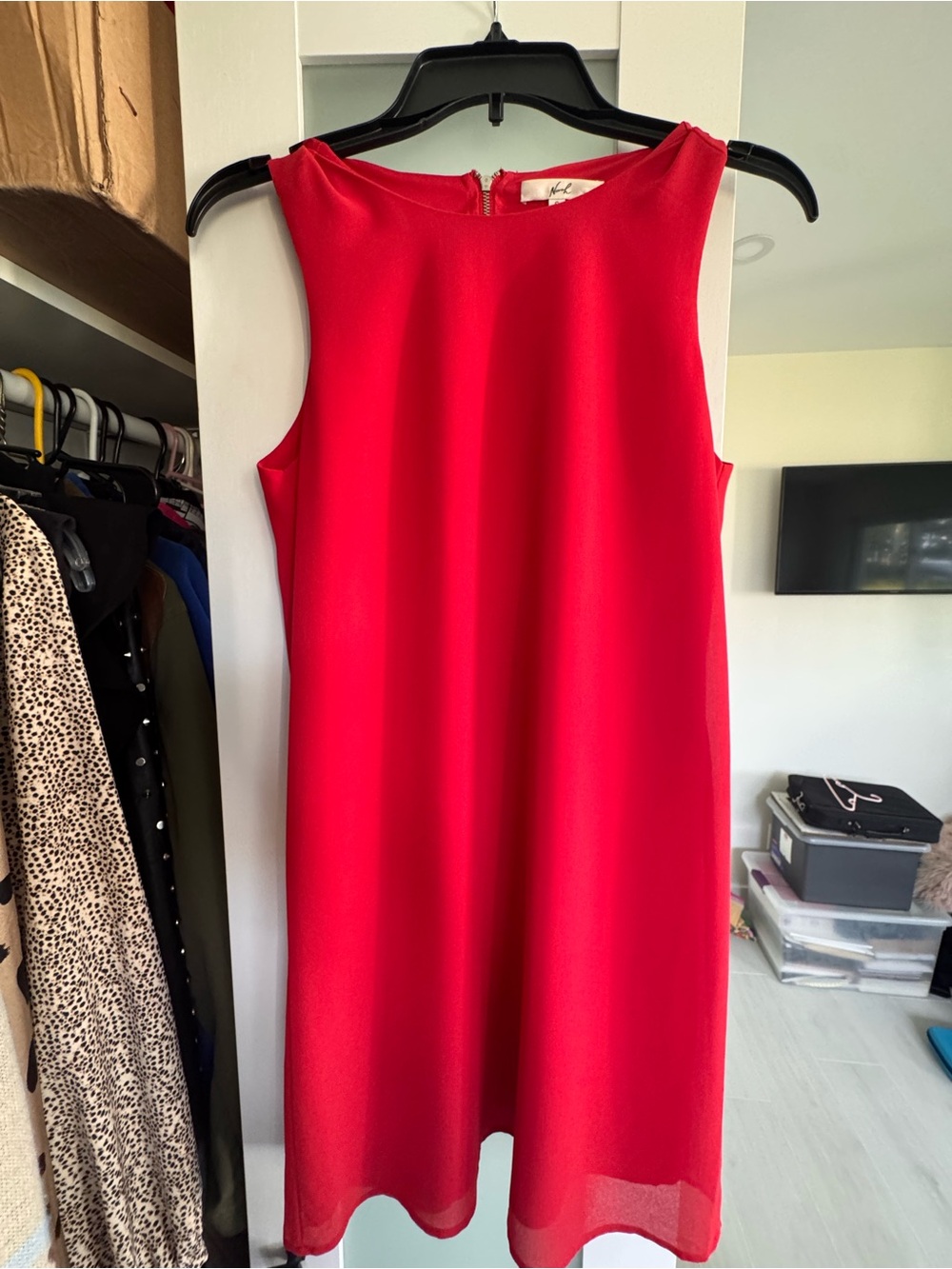 Sleeveless Red Shift Dress - Classic Women's Dress
